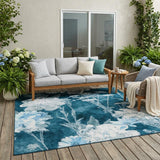 5' X 8' Teal Blue And Navy Blue Floral Washable Indoor Outdoor Area Rug