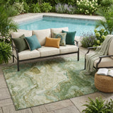 5' X 8' Green And Brown Abstract Washable Indoor Outdoor Area Rug