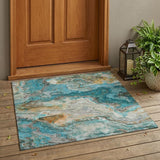 3' X 5' Aqua And Teal Blue Abstract Washable Indoor Outdoor Area Rug