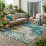5' X 8' Aqua And Teal Blue Abstract Washable Indoor Outdoor Area Rug