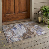 3' X 5' Brown And Graphite Abstract Washable Indoor Outdoor Area Rug