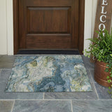3' X 5' Denim Blue And Blue Abstract Washable Indoor Outdoor Area Rug