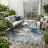 5' X 8' Denim Blue And Blue Abstract Washable Indoor Outdoor Area Rug