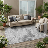 5' X 8' Gray And Silver Abstract Washable Indoor Outdoor Area Rug