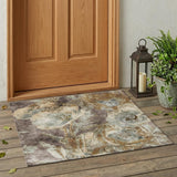 3' X 5' Brown And Beige Floral Washable Indoor Outdoor Area Rug