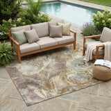 5' X 8' Brown And Beige Floral Washable Indoor Outdoor Area Rug