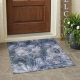 3' X 5' Blue And Lavender Floral Washable Indoor Outdoor Area Rug