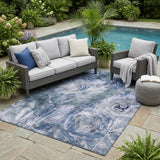 5' X 8' Blue And Lavender Floral Washable Indoor Outdoor Area Rug