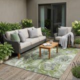 5' X 8' Green And Silver Floral Washable Indoor Outdoor Area Rug