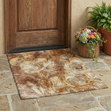 3' X 5' Orange And Beige Floral Washable Indoor Outdoor Area Rug