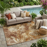 5' X 8' Orange And Beige Floral Washable Indoor Outdoor Area Rug