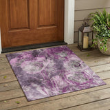 3' X 5' Purple And Plum Floral Washable Indoor Outdoor Area Rug