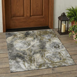 3' X 5' Pewter And Gray Floral Washable Indoor Outdoor Area Rug