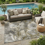 5' X 8' Pewter And Gray Floral Washable Indoor Outdoor Area Rug