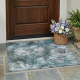 3' X 5' Teal Blue And Graphite Floral Washable Indoor Outdoor Area Rug