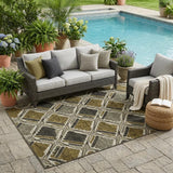 5' X 8' Brown And Chocolate Geometric Washable Indoor Outdoor Area Rug