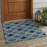 3' X 5' Blue And Graphite Geometric Washable Indoor Outdoor Area Rug