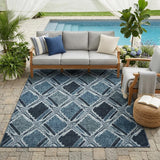 5' X 8' Blue And Graphite Geometric Washable Indoor Outdoor Area Rug