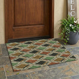 3' X 5' Orange And Emerald Geometric Washable Indoor Outdoor Area Rug