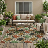 5' X 8' Orange And Emerald Geometric Washable Indoor Outdoor Area Rug