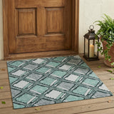 3' X 5' Aqua And Teal Blue Geometric Washable Indoor Outdoor Area Rug