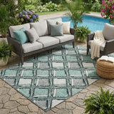 5' X 8' Aqua And Teal Blue Geometric Washable Indoor Outdoor Area Rug