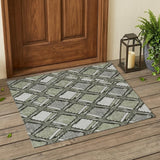 3' X 5' Sage And Green Geometric Washable Indoor Outdoor Area Rug