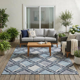 5' X 8' Sky Blue And Blue Geometric Washable Indoor Outdoor Area Rug