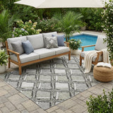 5' X 8' Taupe And Brown Geometric Washable Indoor Outdoor Area Rug