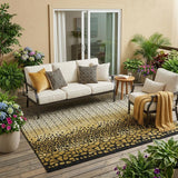 5' X 8' Gold And Walnut Geometric Washable Indoor Outdoor Area Rug
