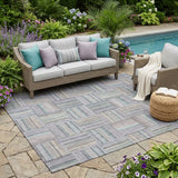 5' X 8' Green And Silver Geometric Washable Indoor Outdoor Area Rug