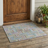 3' X 5' Green And Beige Geometric Washable Indoor Outdoor Area Rug