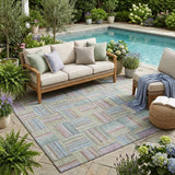 5' X 8' Green And Beige Geometric Washable Indoor Outdoor Area Rug