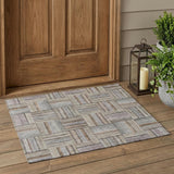 3' X 5' Khaki And Brown Geometric Washable Indoor Outdoor Area Rug