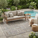 5' X 8' Khaki And Brown Geometric Washable Indoor Outdoor Area Rug