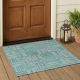 3' X 5' Teal Blue And Aqua Geometric Washable Indoor Outdoor Area Rug