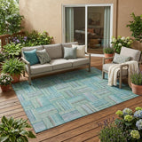 5' X 8' Teal Blue And Aqua Geometric Washable Indoor Outdoor Area Rug