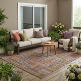 5' X 8' Orange And Brown Geometric Washable Indoor Outdoor Area Rug