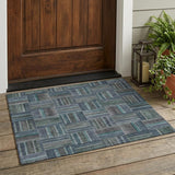 3' X 5' Teal Blue And Graphite Geometric Washable Indoor Outdoor Area Rug