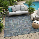 5' X 8' Teal Blue And Graphite Geometric Washable Indoor Outdoor Area Rug