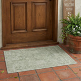 3' X 5' Green And Beige Oriental Washable Indoor Outdoor Area Rug