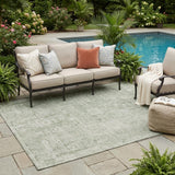 5' X 8' Green And Beige Oriental Washable Indoor Outdoor Area Rug