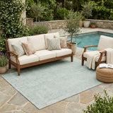 5' X 8' Aqua And Teal Blue Oriental Washable Indoor Outdoor Area Rug