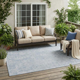 5' X 8' Sky Blue And Blue Oriental Washable Indoor Outdoor Area Rug