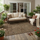 5' X 8' Copper And Orange Oriental Washable Indoor Outdoor Area Rug