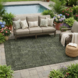 5' X 8' Green And Chocolate Oriental Washable Indoor Outdoor Area Rug