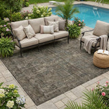 5' X 8' Granite Gray And Gray Oriental Washable Indoor Outdoor Area Rug