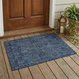 3' X 5' Navy Blue And Blue Oriental Washable Indoor Outdoor Area Rug