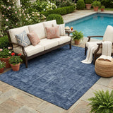 5' X 8' Navy Blue And Blue Oriental Washable Indoor Outdoor Area Rug