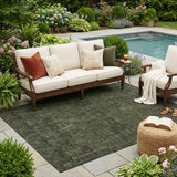 5' X 8' Olive Green And Green Oriental Washable Indoor Outdoor Area Rug